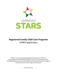 Document preview: Registered Family Child Care Programs Stars Application - Vermont
