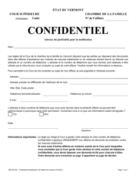 Document preview: Form 400-00156 Confidential Notification for Relief From Abuse - Vermont (French)