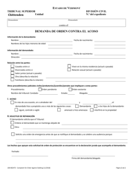 Document preview: Formulario 100-00247S Demanda De Orden Contra El Acoso - Vermont (Spanish)