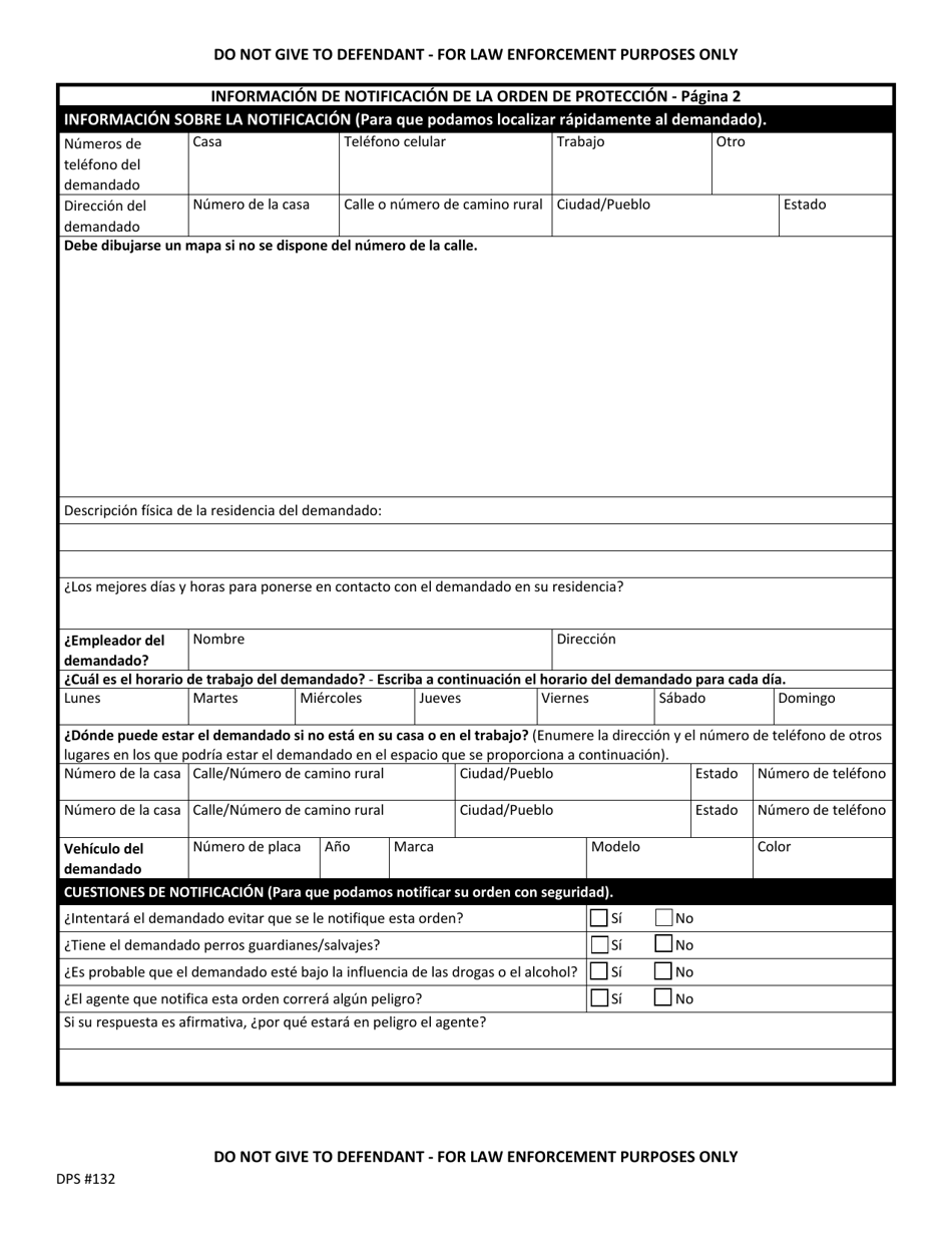 Formulario DPS132 Informacion Sobre La Notificacion De La Orden De Proteccion - Vermont (Spanish), Page 2