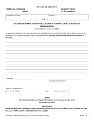 Document preview: Formulario 100-00248 Declaracion Jurada En Apoyo De La Solicitud De Orden Contra El Acoso O La Agresion Sexual - Vermont (Spanish)