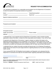 Document preview: Form DOC03-391 Request for Accommodation - Washington