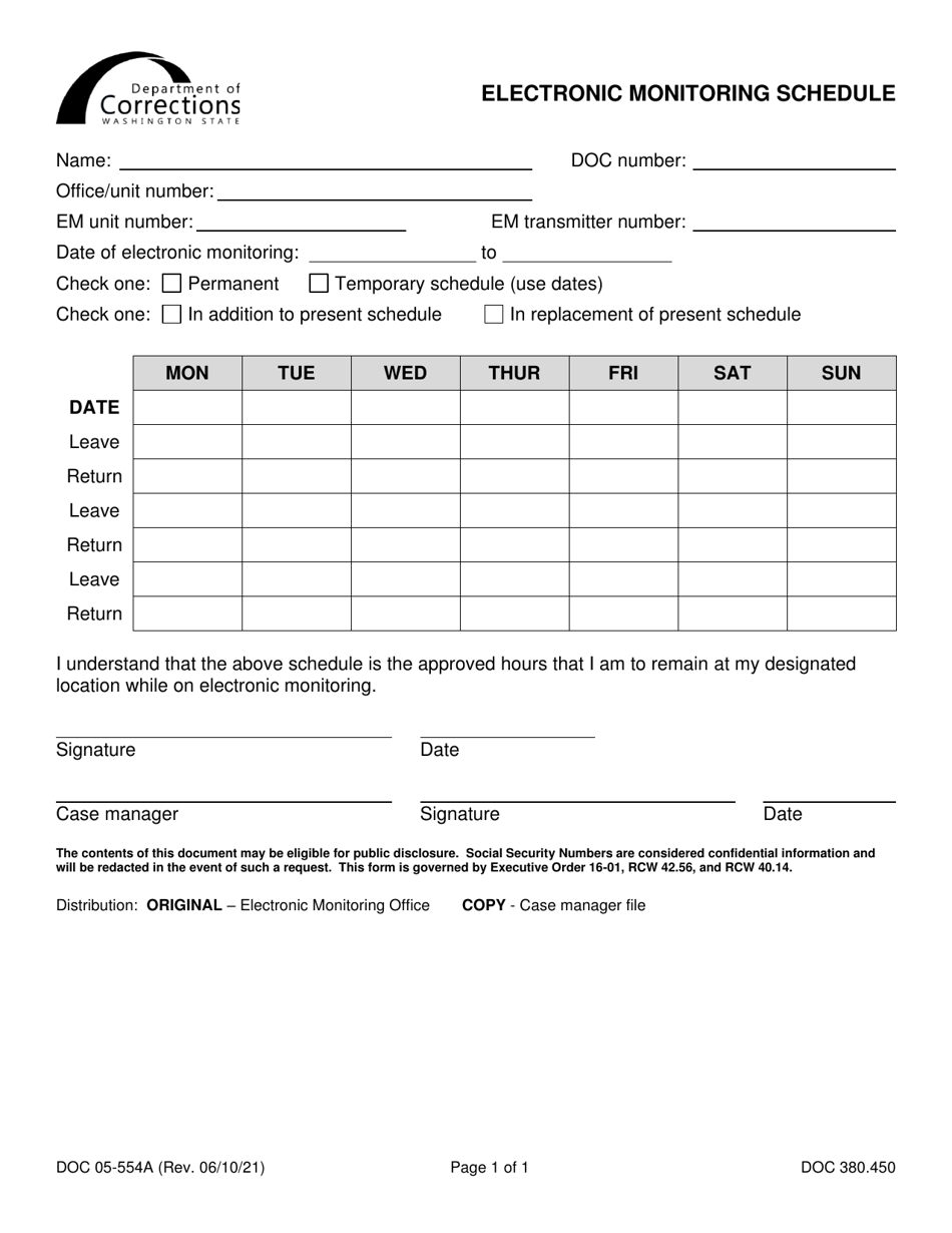 Form DOC05-554A Electronic Monitoring Schedule - Washington, Page 1