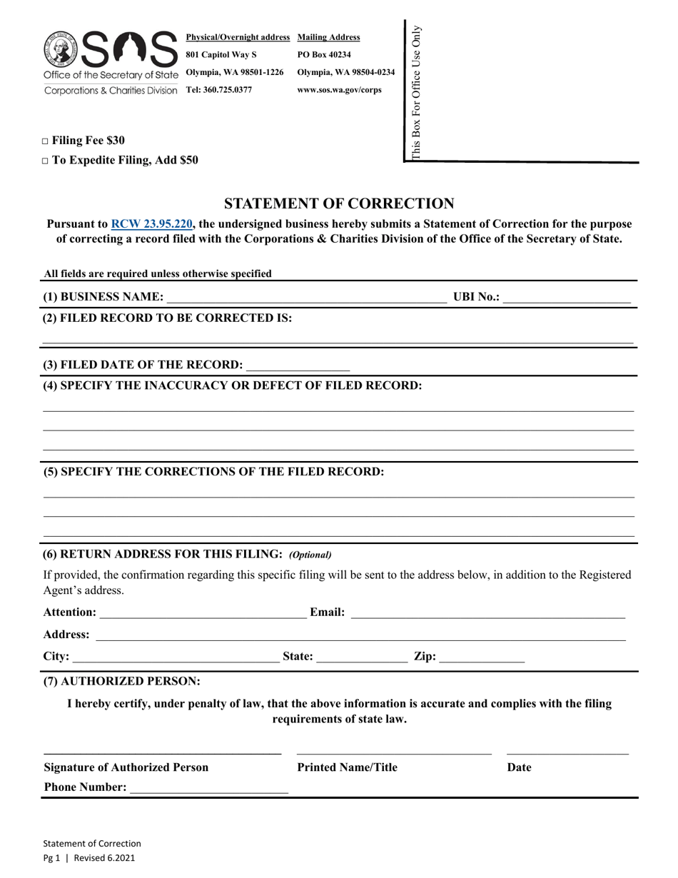 Statement of Correction - Washington, Page 2