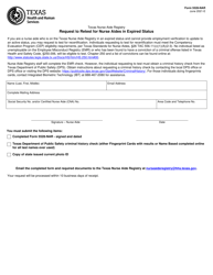 Form 5528-NAR Request to Retest for Nurse Aides in Expired Status - Texas