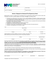 Document preview: Form HRA-121 Broker's Request for Enhanced Fee Payment by Check - New York City