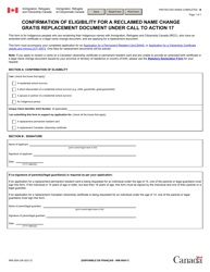 Document preview: Form IRM0004 Confirmation of Eligibility for a Reclaimed Name Change Gratis Replacement Document Under Call to Action 17 - Canada