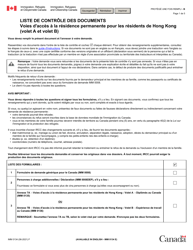 Forme IMM0134 Liste De Controle DES Documents: Voies D&#039;acces a La Residence Permanente Pour Les Residents De Hong Kong - Canada (French)
