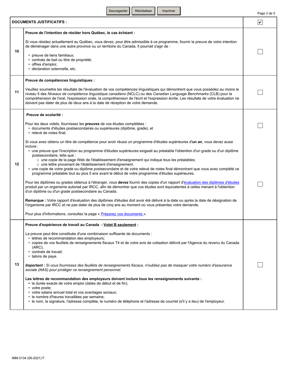Forme IMM0134 Liste De Controle DES Documents: Voies Dacces a La Residence Permanente Pour Les Residents De Hong Kong - Canada (French), Page 3