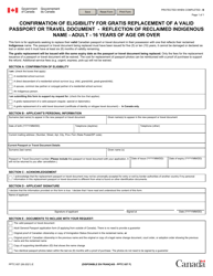 Document preview: Form PPTC657 Confirmation of Eligibility for Gratis Replacement of a Valid Passport or Travel Document - Reflection of Reclaimed Indigenous Name - Adult - 16 Years of Age or Over - Canada
