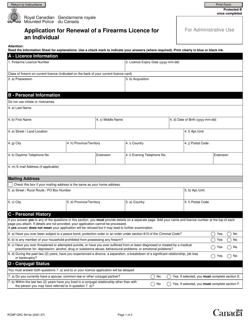 Form RCMP GRC5614 Application for Renewal of a Firearms Licence for an Individual - Canada, Page 4