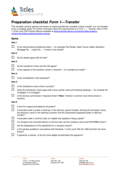 Form 1 &quot;Preparation Checklist - Transfer&quot; - Queensland, Australia