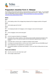 Document preview: Form 3 Preparation Checklist - Release - Queensland, Australia