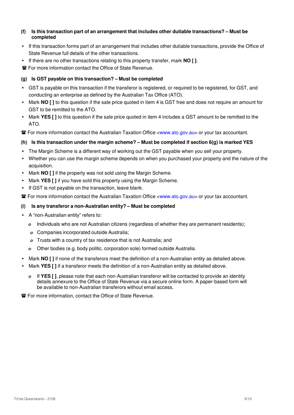 Instructions for Form 24 Property Information (Transfer) - Queensland, Australia, Page 9
