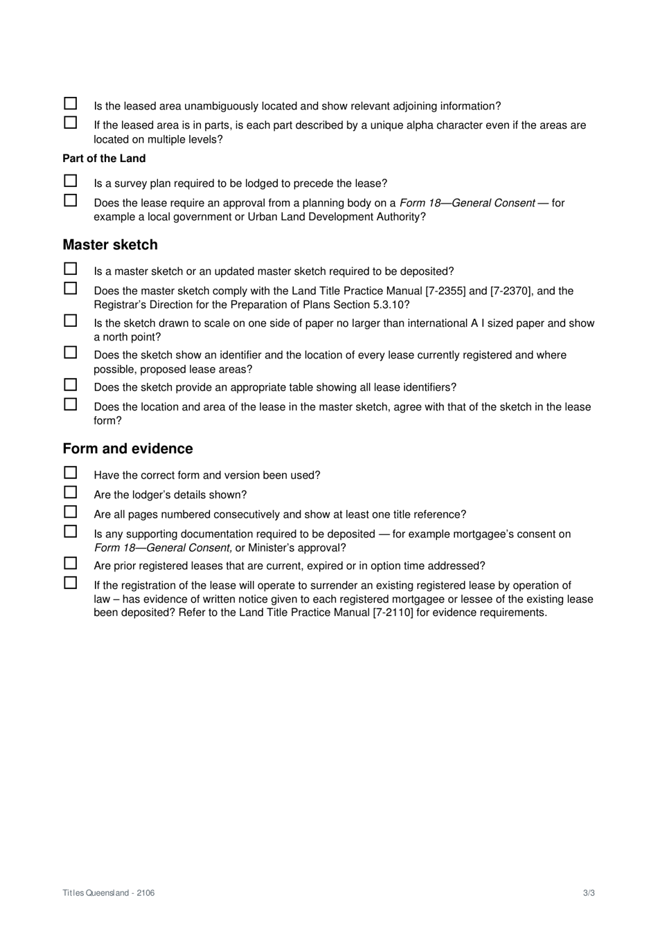 Form 7 Preparation Checklist - Lease - Queensland, Australia, Page 3