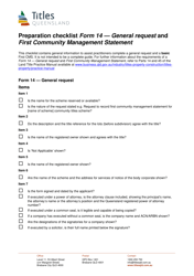 Document preview: Form 14 Preparation Checklist - General Request and First Community Management Statement - Queensland, Australia