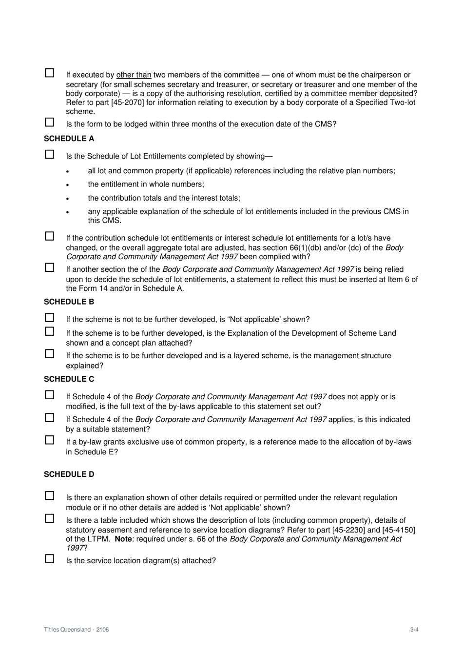 Form 14 Preparation Checklist - General Request and New Community Management Statement - Queensland, Australia, Page 3