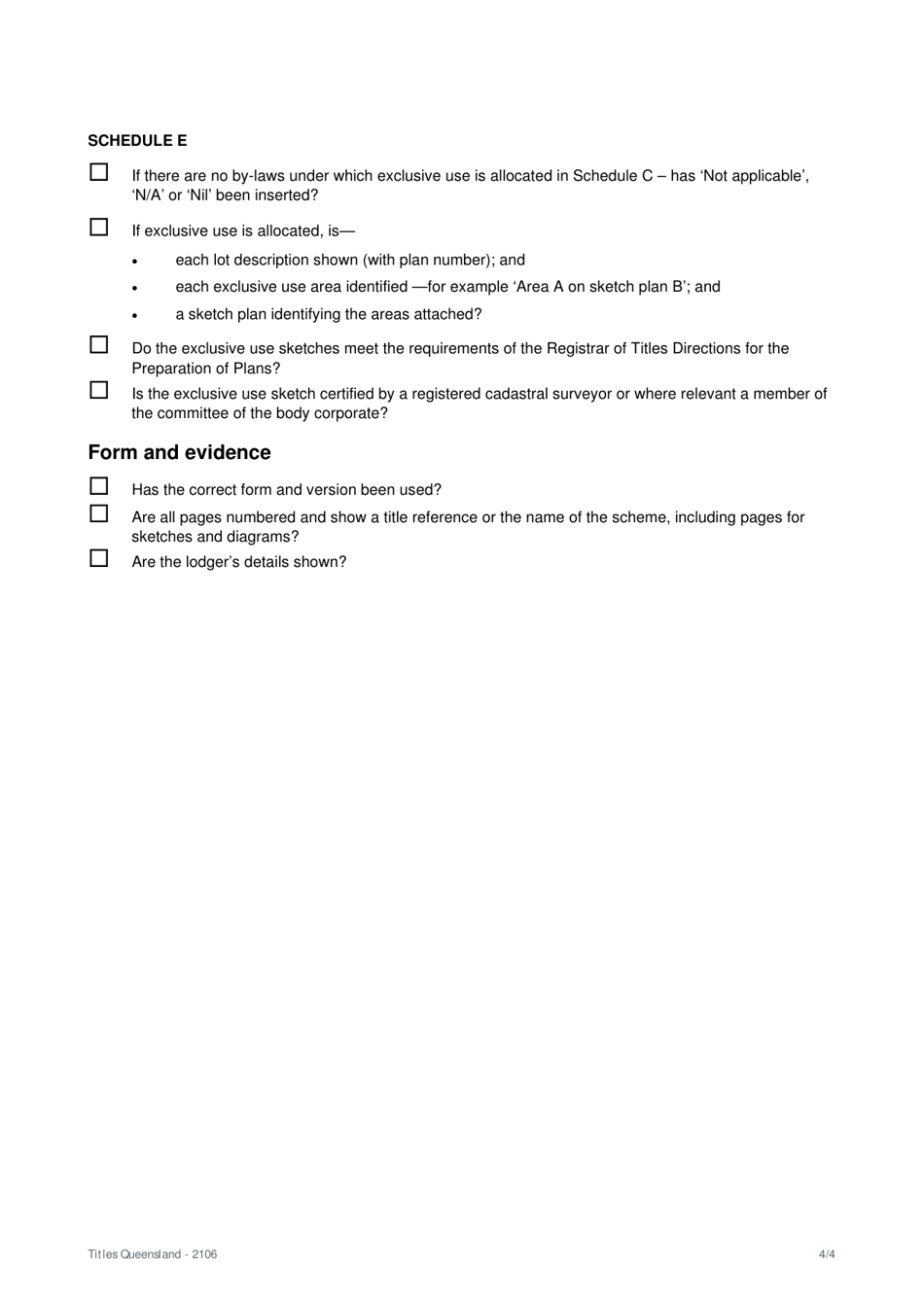 Form 14 Preparation Checklist - General Request and New Community Management Statement - Queensland, Australia, Page 4