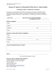 Document preview: Form 06-9539 Request for Appeal of a Substantiated Child Abuse or Neglect Finding (Through the Office of Administrative Hearings) - Alaska