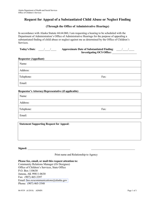 Form 06-9539  Printable Pdf