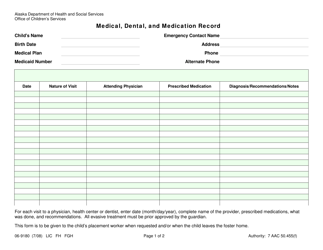 Form 06-9180 Medical, Dental, and Medication Record - Alaska
