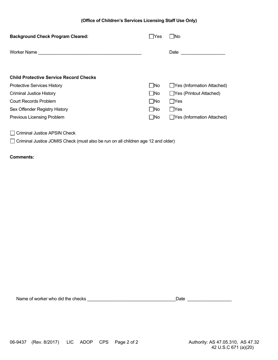 Form 06-9437 Clearance Form - Alaska, Page 2