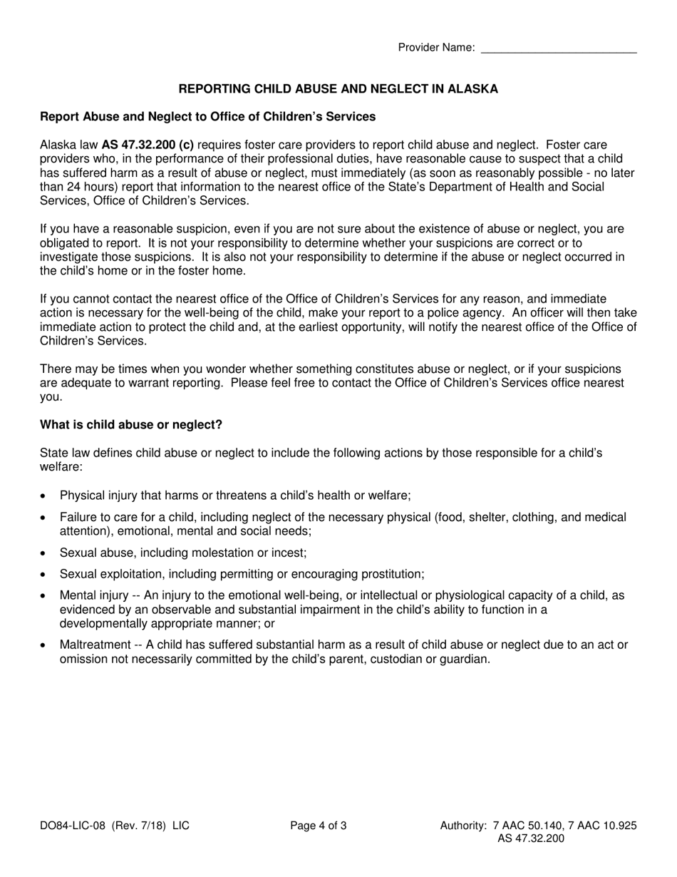 Form DO84-LIC-08 Incident, Emergency, Accident, Illness, and Change Report - Foster Home / Foster Group Home - Alaska, Page 4