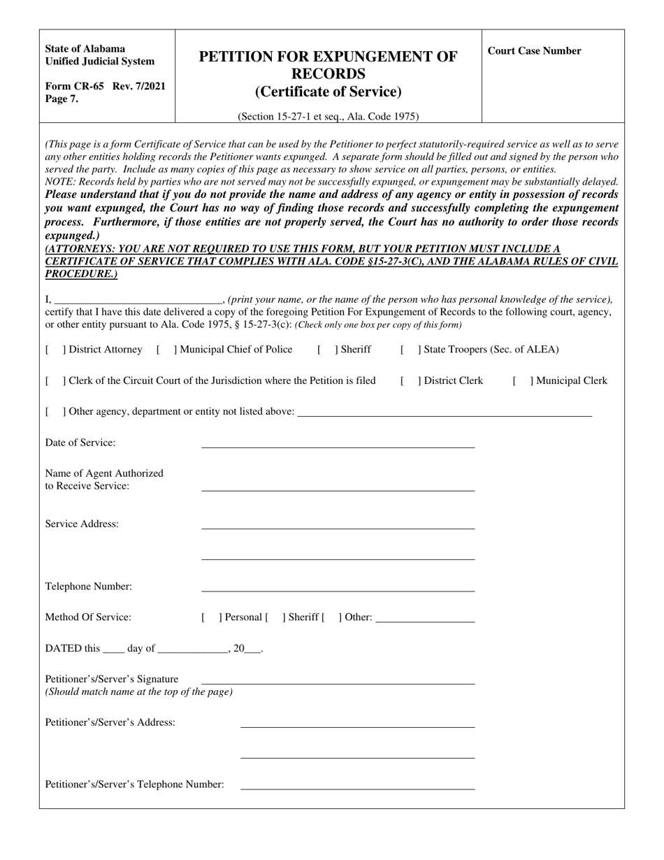 Form CR65 Fill Out, Sign Online and Download Fillable PDF, Alabama