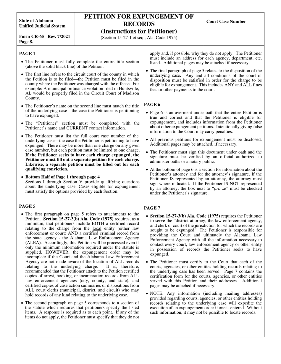 Form CR-65 Petition for Expungement of Records - Alabama, Page 8