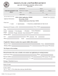Form 2710-A &quot;Aquatic Stocking License Application&quot; - Arizona