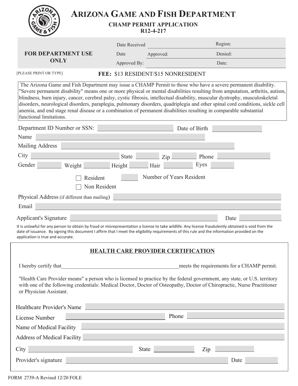 Form 2739-A Champ Permit Application - Arizona, Page 1