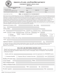 Form 2738-A &quot;Crossbow Permit Application&quot; - Arizona