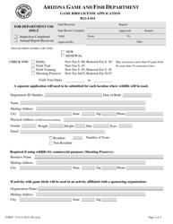 Form 2714-A &quot;Game Bird License Application&quot; - Arizona