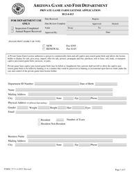 Form 2713-A &quot;Private Game Farm License Application&quot; - Arizona
