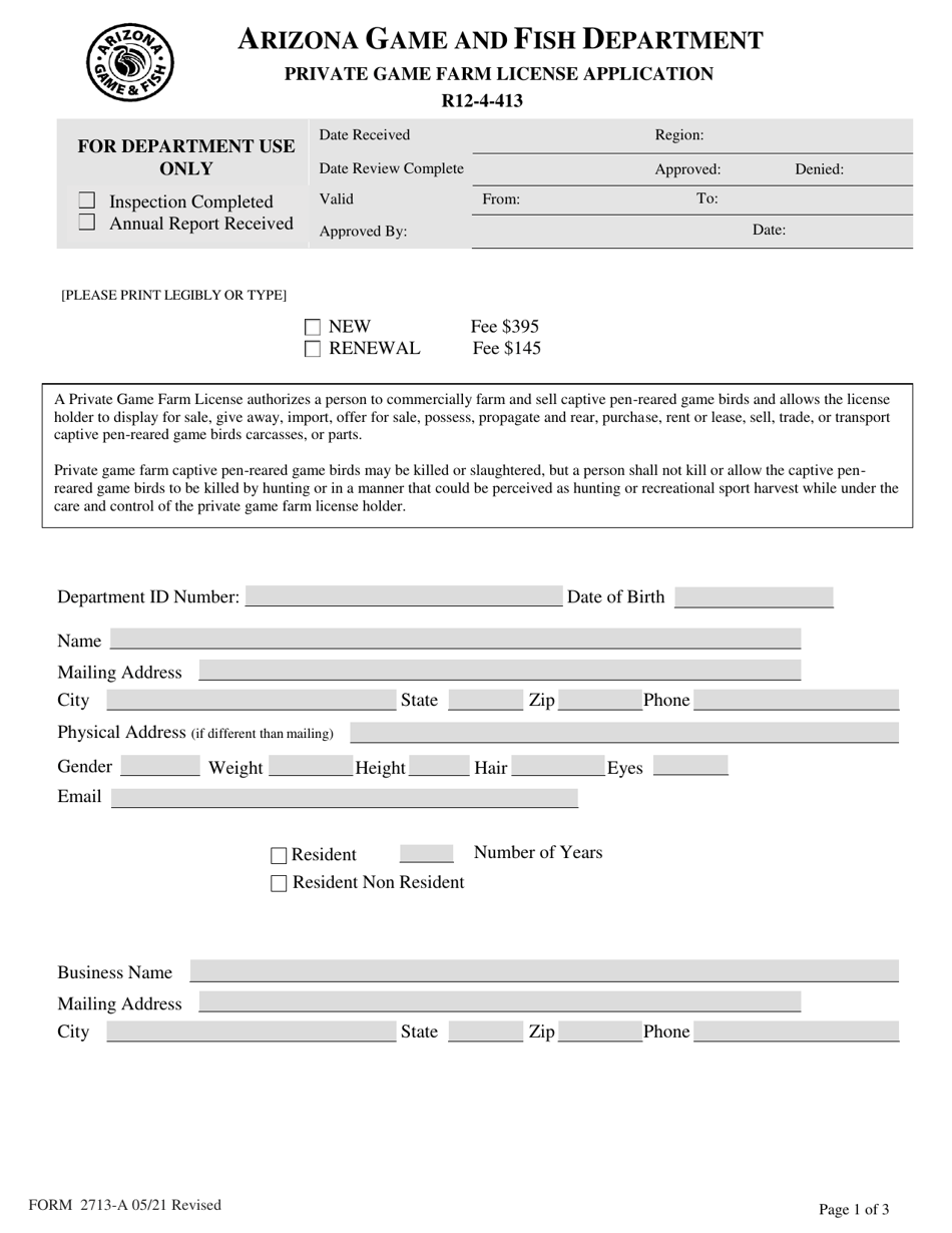 Form 2713A Download Printable PDF or Fill Online Private Game Farm