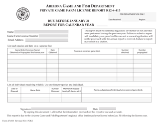 Form 2713-B &quot;Private Game Farm License Report&quot; - Arizona
