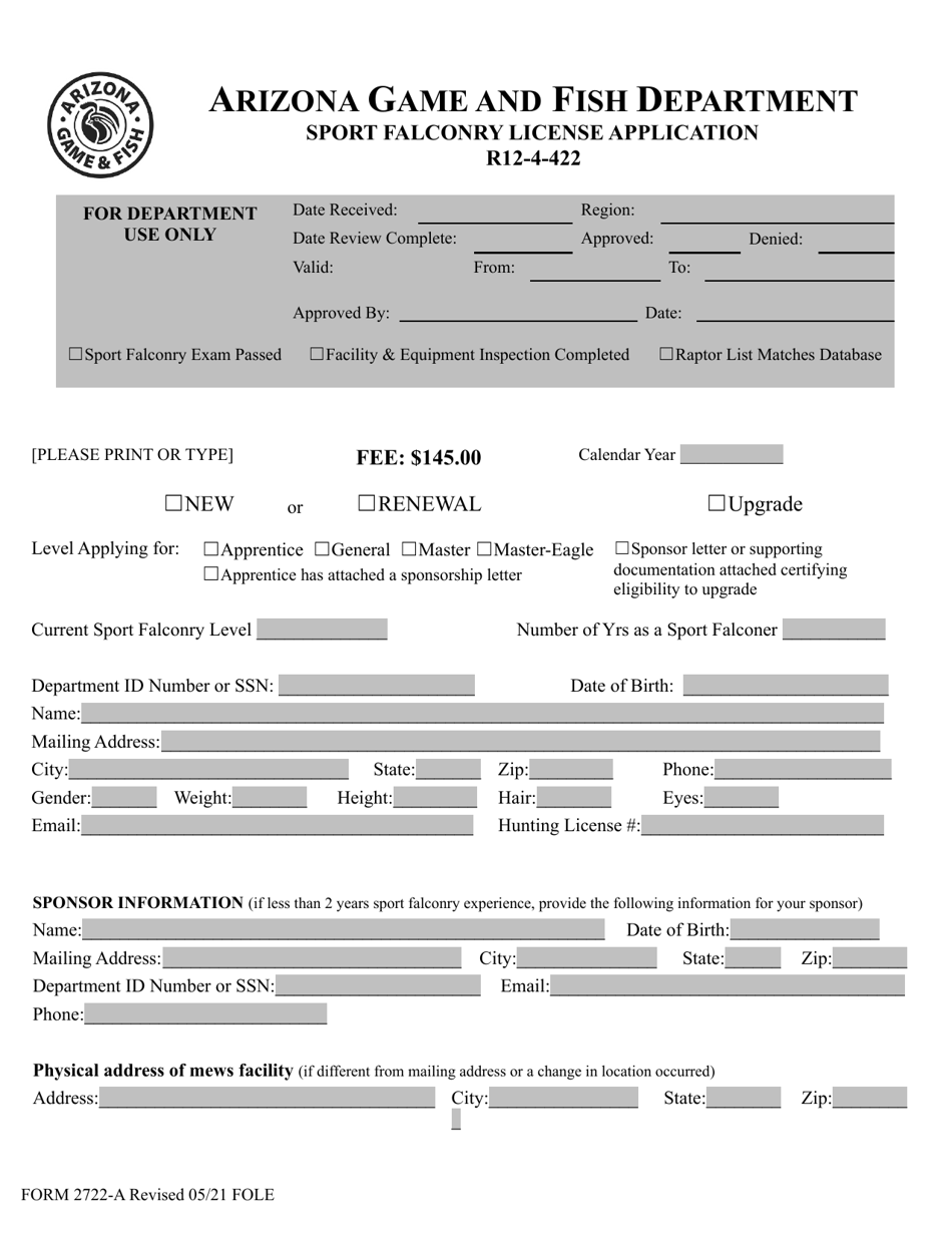 Form 2722A Download Printable PDF or Fill Online Sport Falconry
