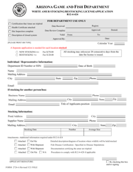 Form 2724-A &quot;White Amur Stocking/Restocking License Application&quot; - Arizona