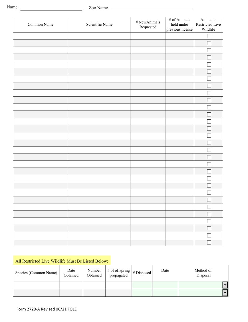 Form 2720-A Zoo License Application - Arizona, Page 2