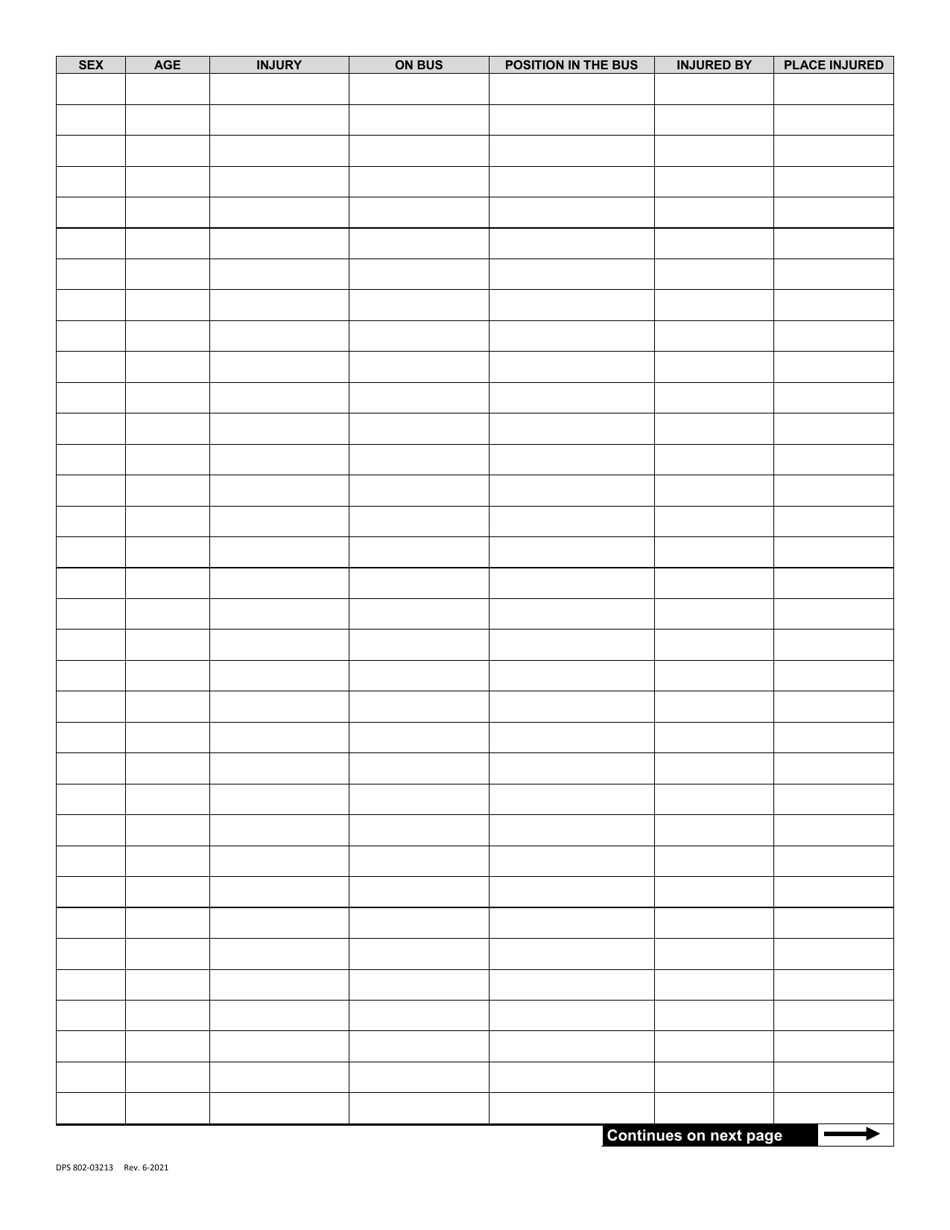 Form DPS802-03213 School Bus Accident / Incident Report - Arizona, Page 2