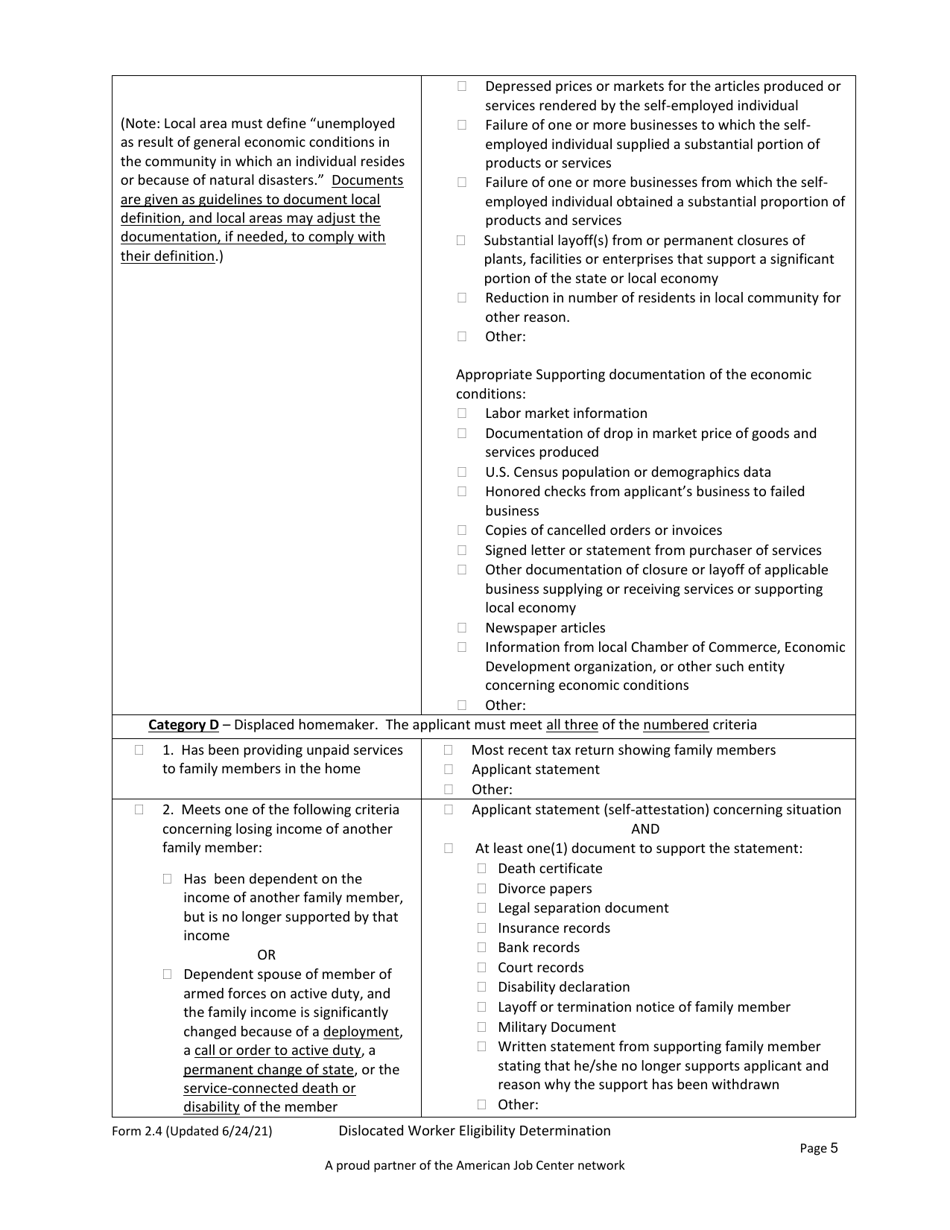 Form 2.4 Dislocated Worker Eligibility Determination for Dislocated Worker Program - Workforce Innovation and Opportunity Act (Wioa) - Arkansas, Page 5
