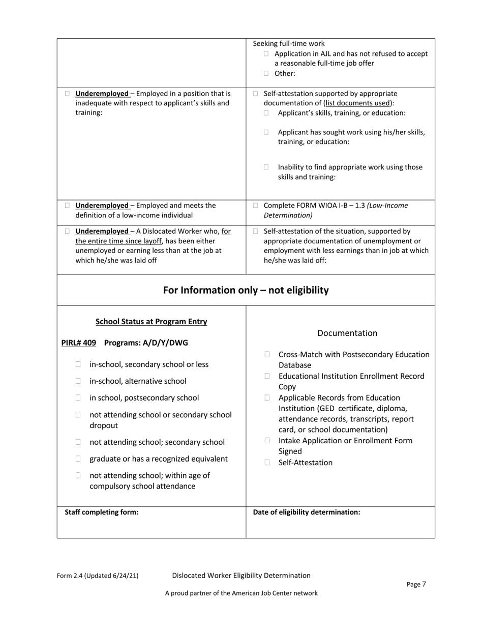 Form 2.4 Dislocated Worker Eligibility Determination for Dislocated Worker Program - Workforce Innovation and Opportunity Act (Wioa) - Arkansas, Page 7