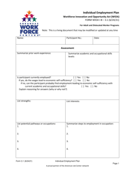 Form 3.1 &quot;Individual Employment Plan for Adult and Dislocated Worker Programs - Workforce Innovation and Opportunity Act (Wioa)&quot; - Arkansas
