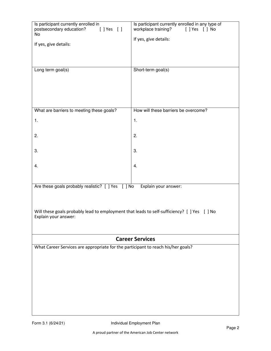 Form 3.1 Individual Employment Plan for Adult and Dislocated Worker Programs - Workforce Innovation and Opportunity Act (Wioa) - Arkansas, Page 2