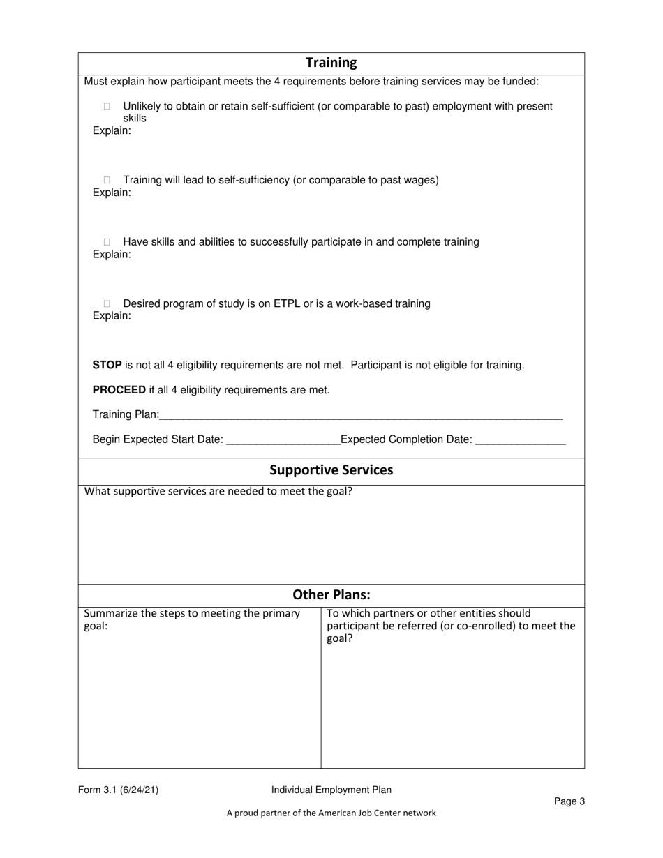 Form 3.1 Individual Employment Plan for Adult and Dislocated Worker Programs - Workforce Innovation and Opportunity Act (Wioa) - Arkansas, Page 3