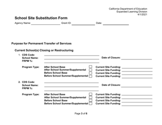 School Site Substitution Form - California, Page 3