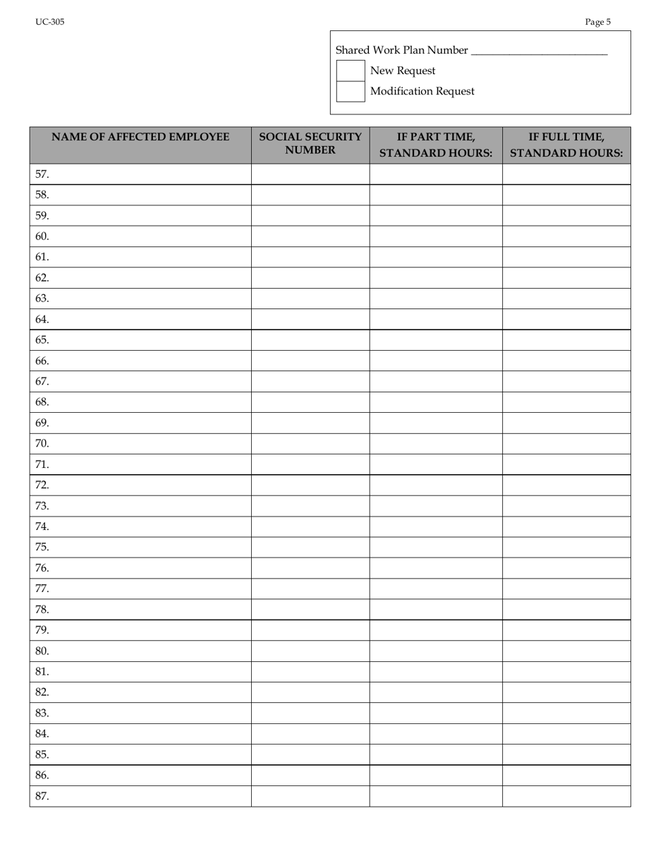 Form UC-305 Application for Shared Work - Connecticut, Page 5