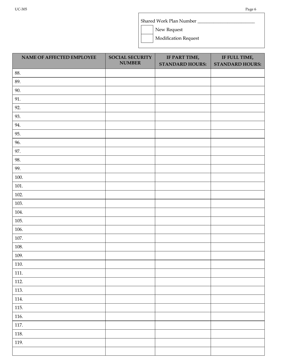 Form UC-305 Application for Shared Work - Connecticut, Page 6