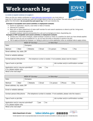 Document preview: Form I-77-21 Work Search Log - Idaho (English/Spanish)