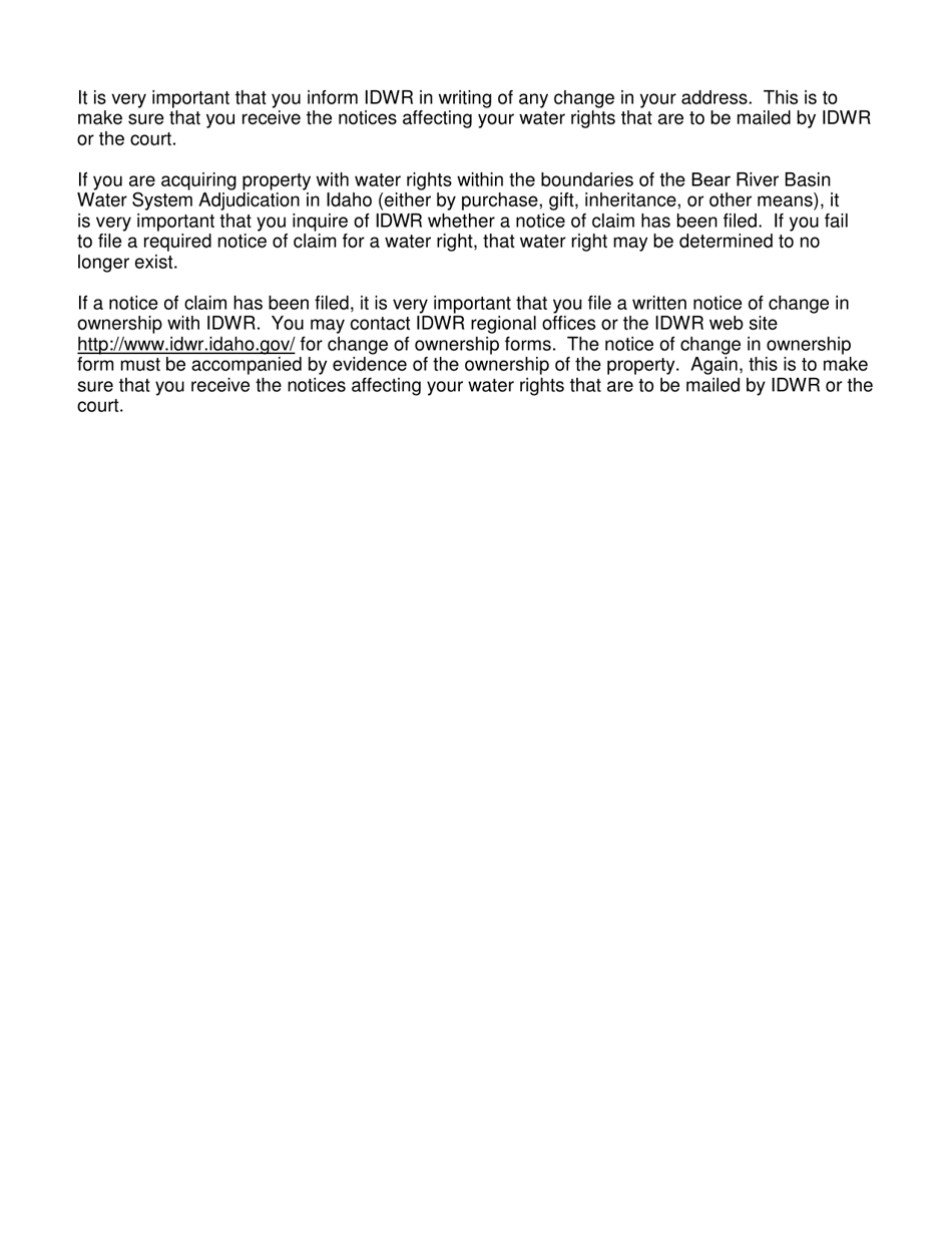 Form 42-1409-2 Notice of Claim to a Water Right Acquired Under State Law for Domestic and / or Stockwater Purposes Where Daily Use Is Less Than 13,000 Gallons Per Day - Idaho, Page 4